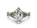 Rose gold Marquise Cut Diamond with Green Sapphire side stone Halo Twist Band Solitaire Prong Setting Ring_24