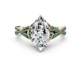 Rose gold Marquise Cut Diamond with Green Sapphire side stone Halo Twist Band Solitaire Prong Setting Ring_30