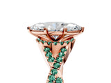 Rose gold Marquise Cut Diamond with Green Sapphire side stone Halo Twist Band Solitaire Prong Setting Ring_35