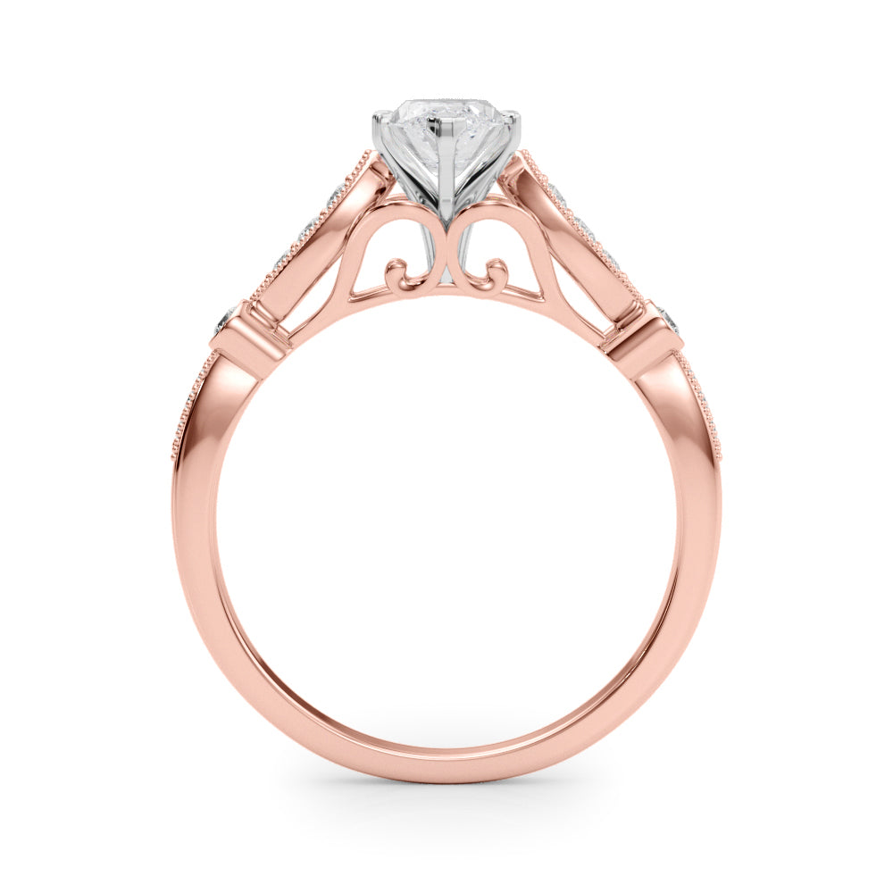 Rose gold Marquise Cut Diamond with Milgrain Marquise and Bezel Accents on a Solitaire Band with Prong Setting 2