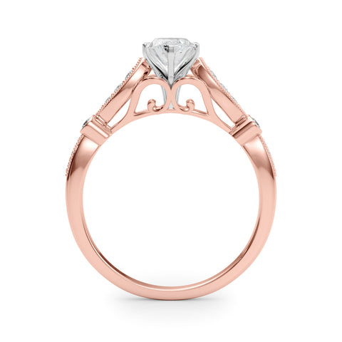 Rose gold Marquise Cut Diamond with Milgrain Marquise and Bezel Accents on a Solitaire Band with Prong Setting 2