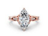 Rose gold Marquise Cut Diamond with Milgrain Marquise and Bezel Accents on a Solitaire Band with Prong Setting_200
