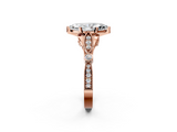 Rose gold Marquise Cut Diamond with Milgrain Marquise and Bezel Accents on a Solitaire Band with Prong Setting_202