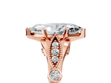 Rose gold Marquise Cut Diamond with Milgrain Marquise and Bezel Accents on a Solitaire Band with Prong Setting_205