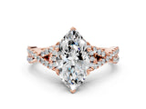 Rose gold Marquise Cut Diamond with Moissanite side stone Halo Twist Band Solitaire Prong Setting Ring_12