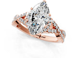 Rose gold Marquise Cut Diamond with Moissanite side stone Halo Twist Band Solitaire Prong Setting Ring_13