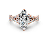 Rose gold Marquise Cut Diamond with Moissanite side stone Halo Twist Band Solitaire Prong Setting Ring_24