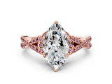 Rose gold Marquise Cut Diamond with Morganite side stone Halo Twist Band Solitaire Prong Setting Ring_12