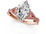 Rose gold Marquise Cut Diamond with Morganite side stone Halo Twist Band Solitaire Prong Setting Ring_13