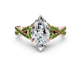 Rose gold Marquise Cut Diamond with Peridot side stone Halo Twist Band Solitaire Prong Setting Ring_12
