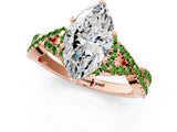 Rose gold Marquise Cut Diamond with Peridot side stone Halo Twist Band Solitaire Prong Setting Ring_13