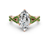 Rose gold Marquise Cut Diamond with Peridot side stone Halo Twist Band Solitaire Prong Setting Ring_42