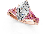 Rose gold Marquise Cut Diamond with Pink Sapphire side stone Halo Twist Band Solitaire Prong Setting Ring_13