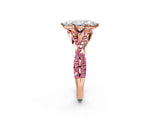 Rose gold Marquise Cut Diamond with Pink Sapphire side stone Halo Twist Band Solitaire Prong Setting Ring_14