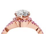 Rose gold Marquise Cut Diamond with Pink Sapphire side stone Halo Twist Band Solitaire Prong Setting Ring_16