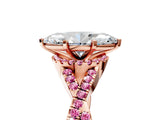 Rose gold Marquise Cut Diamond with Pink Sapphire side stone Halo Twist Band Solitaire Prong Setting Ring_17
