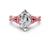 Rose gold Marquise Cut Diamond with Pink Sapphire side stone Halo Twist Band Solitaire Prong Setting Ring_42