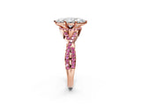 Rose gold Marquise Cut Diamond with Pink Sapphire side stone Halo Twist Band Solitaire Prong Setting Ring_44