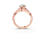 Rose gold Marquise Cut Diamond with Pink Sapphire side stone Halo Twist Band Solitaire Prong Setting Ring_45
