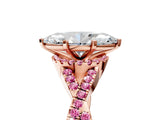 Rose gold Marquise Cut Diamond with Pink Sapphire side stone Halo Twist Band Solitaire Prong Setting Ring_47