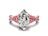 Rose gold Marquise Cut Diamond with Pink Sapphire side stone Halo Twist Band Solitaire Prong Setting Ring_48