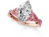 Rose gold Marquise Cut Diamond with Pink Sapphire side stone Halo Twist Band Solitaire Prong Setting Ring_49