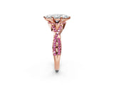 Rose gold Marquise Cut Diamond with Pink Sapphire side stone Halo Twist Band Solitaire Prong Setting Ring_50