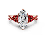 Rose gold Marquise Cut Diamond with Ruby side stone Halo Twist Band Solitaire Prong Setting Ring_12