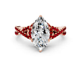 Rose gold Marquise Cut Diamond with Ruby side stone Halo Twist Band Solitaire Prong Setting Ring_24