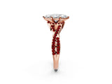 Rose gold Marquise Cut Diamond with Ruby side stone Halo Twist Band Solitaire Prong Setting Ring_26