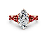 Rose gold Marquise Cut Diamond with Ruby side stone Halo Twist Band Solitaire Prong Setting Ring_30