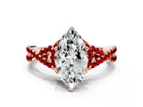 Rose gold Marquise Cut Diamond with Ruby side stone Halo Twist Band Solitaire Prong Setting Ring_42