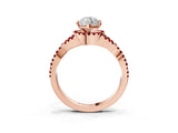 Rose gold Marquise Cut Diamond with Ruby side stone Halo Twist Band Solitaire Prong Setting Ring_45