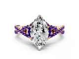 Rose gold Marquise Cut Diamond with Tanzanite side stone Halo Twist Band Solitaire Prong Setting Ring_12