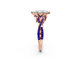 Rose gold Marquise Cut Diamond with Tanzanite side stone Halo Twist Band Solitaire Prong Setting Ring_14