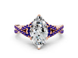 Rose gold Marquise Cut Diamond with Tanzanite side stone Halo Twist Band Solitaire Prong Setting Ring_24