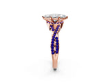 Rose gold Marquise Cut Diamond with Tanzanite side stone Halo Twist Band Solitaire Prong Setting Ring_26