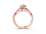 Rose gold Marquise Cut Diamond with Tanzanite side stone Halo Twist Band Solitaire Prong Setting Ring_27