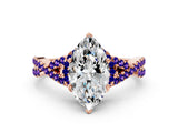 Rose gold Marquise Cut Diamond with Tanzanite side stone Halo Twist Band Solitaire Prong Setting Ring_30