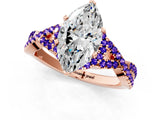 Rose gold Marquise Cut Diamond with Tanzanite side stone Halo Twist Band Solitaire Prong Setting Ring_31