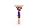 Rose gold Marquise Cut Diamond with Tanzanite side stone Halo Twist Band Solitaire Prong Setting Ring_32