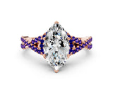 Rose gold Marquise Cut Diamond with Tanzanite side stone Halo Twist Band Solitaire Prong Setting Ring_42