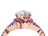 Rose gold Marquise Cut Diamond with Tanzanite side stone Halo Twist Band Solitaire Prong Setting Ring_46