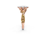 Rose gold Marquise Cut Diamond with Yellow Sapphire side stone Halo Twist Band Solitaire Prong Setting Ring_14