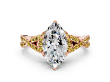 Rose gold Marquise Cut Diamond with Yellow Sapphire side stone Halo Twist Band Solitaire Prong Setting Ring_24