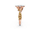 Rose gold Marquise Cut Diamond with Yellow Sapphire side stone Halo Twist Band Solitaire Prong Setting Ring_26