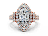 Rose gold Marquise Cut Double Halo Diamond Engagement Ring with Pave Band and Four-Prong Setting_43