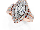 Rose gold Marquise Cut Double Halo Diamond Engagement Ring with Pave Band and Four-Prong Setting_44
