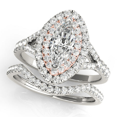 Rose gold Marquise Cut Double Halo Split Shank Diamond Ring with Prong Setting 1