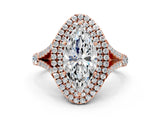 Rose gold Marquise Cut Double Halo Split Shank Diamond Ring with Prong Setting_52